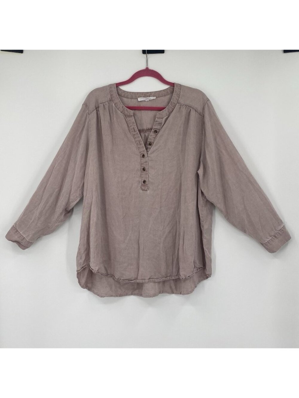 Jane And Delancey Plus Size 2X Dusty Pink Button Popover Blouse Top Roll Tab